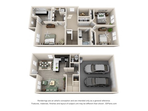 Floor plan for 3 beds, 2.5 baths, 1679 sqft